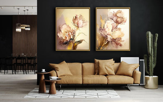 Tableau décoratif florale - Peonies - Tableaux Diptyque - "Charme"