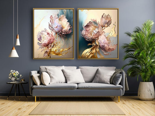 Tableau décoratif florale - Peonies - Tableaux Diptyque - "Poésie"