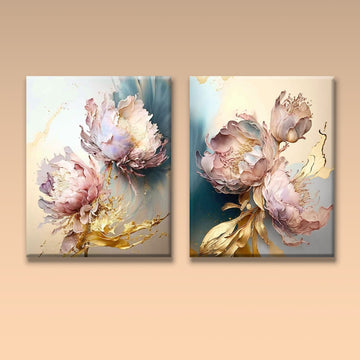 Tableau décoratif florale - Peonies - Tableaux Diptyque - "Poésie"