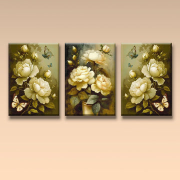 Tableau décoratif florale - Roses - Tableaux triptyque - "Douceur"