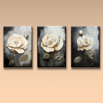 Tableau décoratif florale - Roses - Tableaux triptyque - "Sérénité"