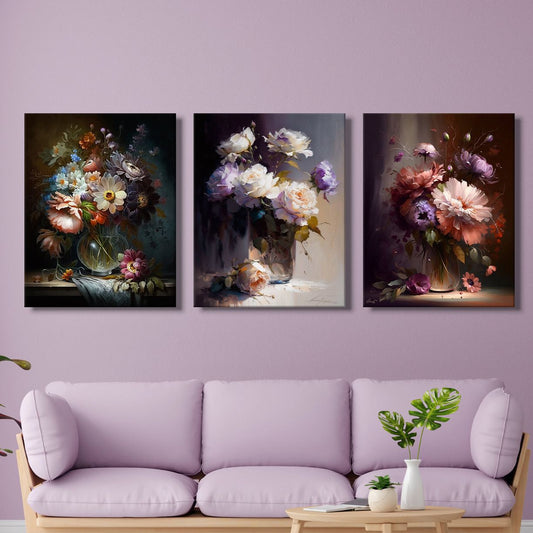 Tableau décoratif florale - Roses| Gerberas | Daisies | Peonies - Tableaux triptyque - "Sublime"