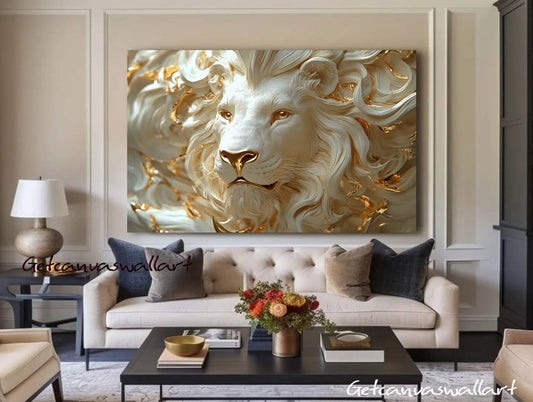 Tableau décoratif Lion -Magnifique- Cadre américain